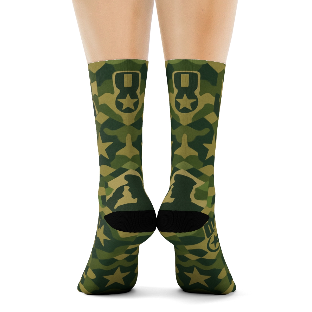 Camouflage Lattice With Soldier Icons trendy patterned crew socks