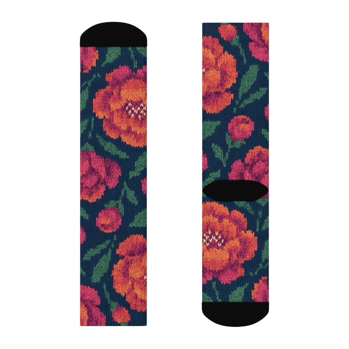 Sunset Peony Chevron On Deep Navy Background custom crew socks