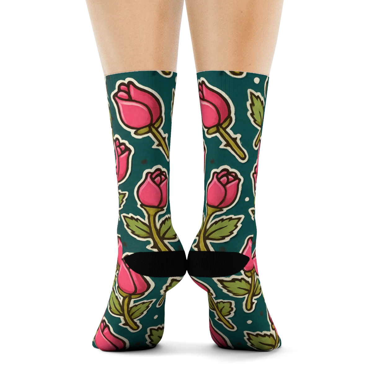 Rosebud Lattice In Valentines Rose Style unique graphic crew socks