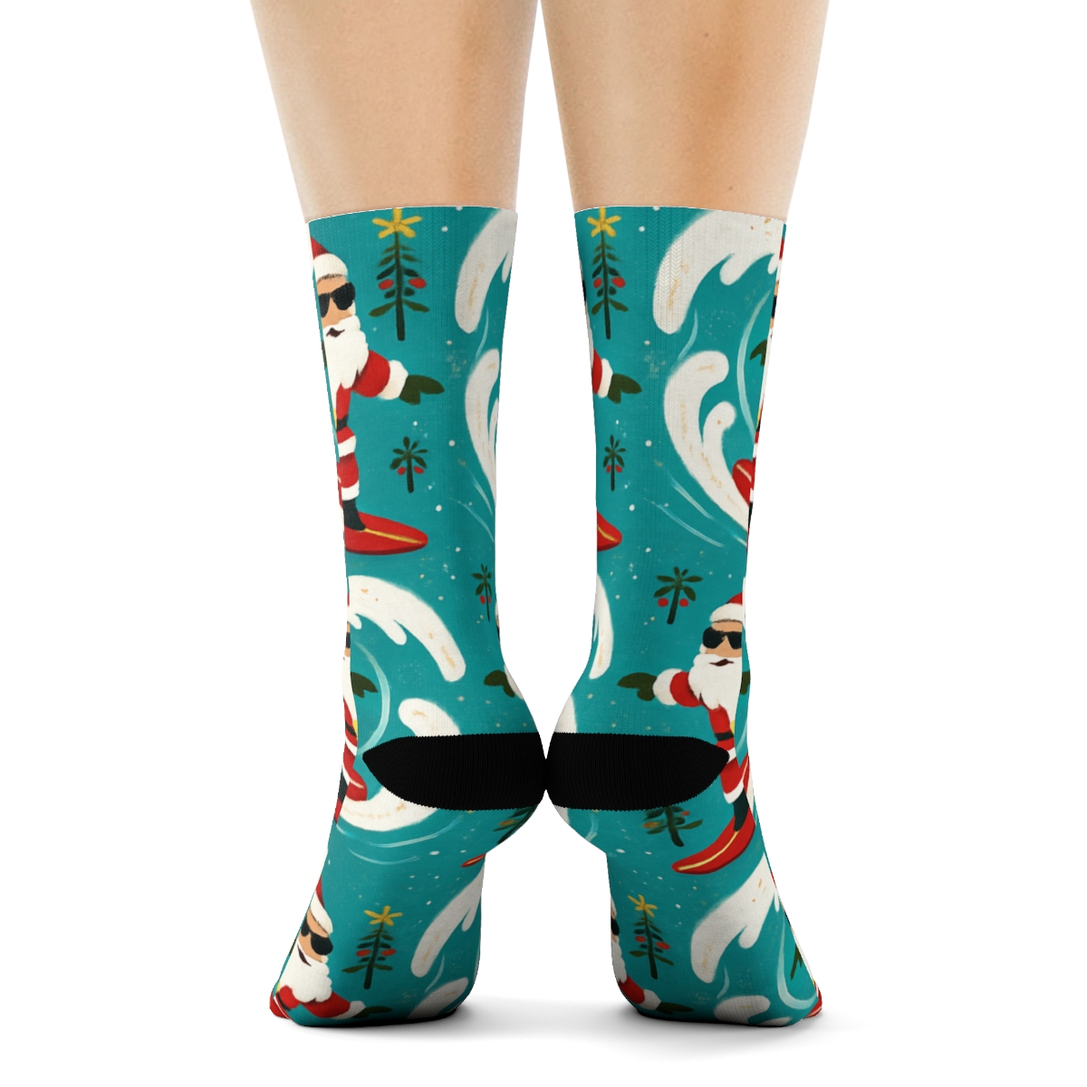 Santa Surfing Wave Repeat soft everyday crew socks