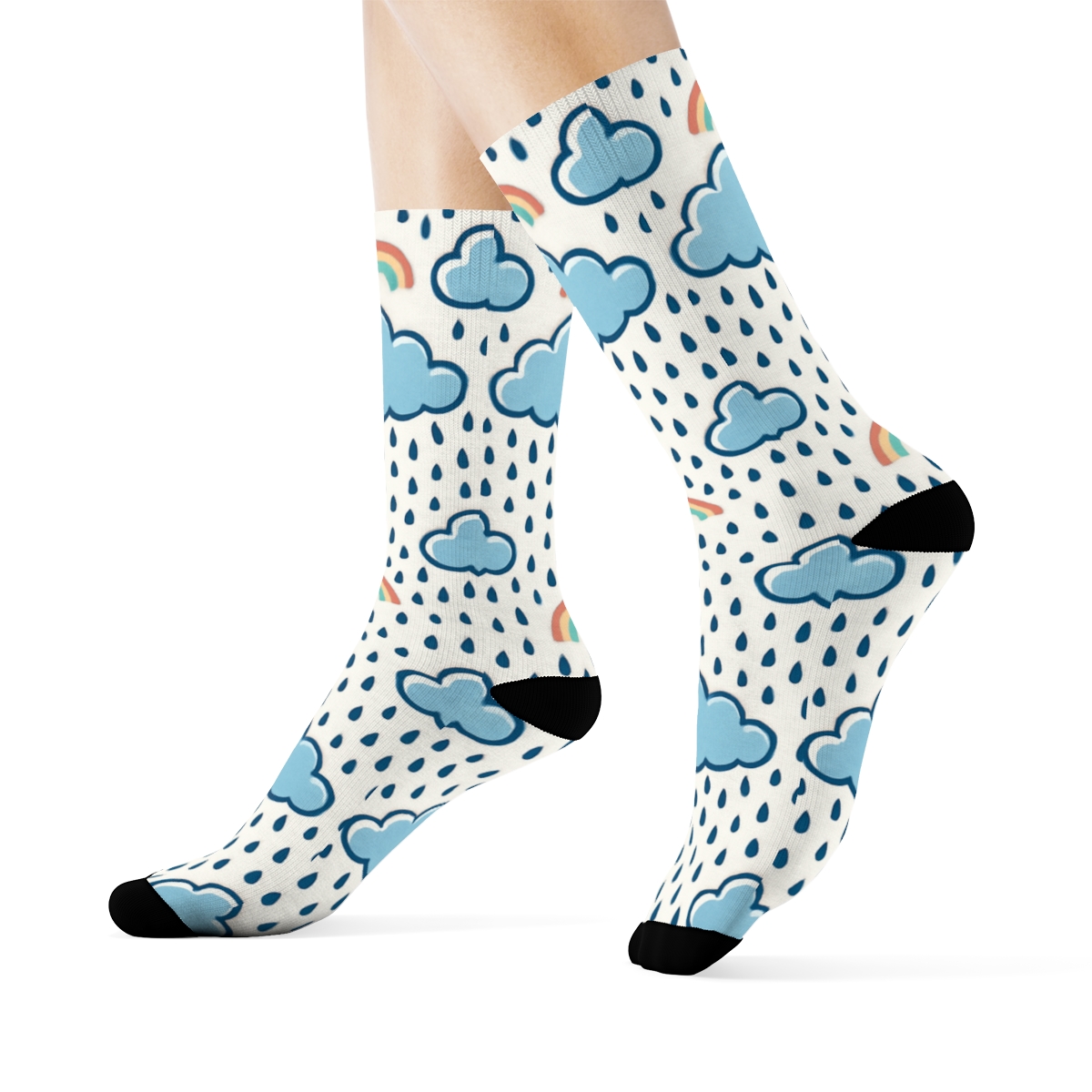 Clouds Rainbow Shower Chevron designer printed crew socks
