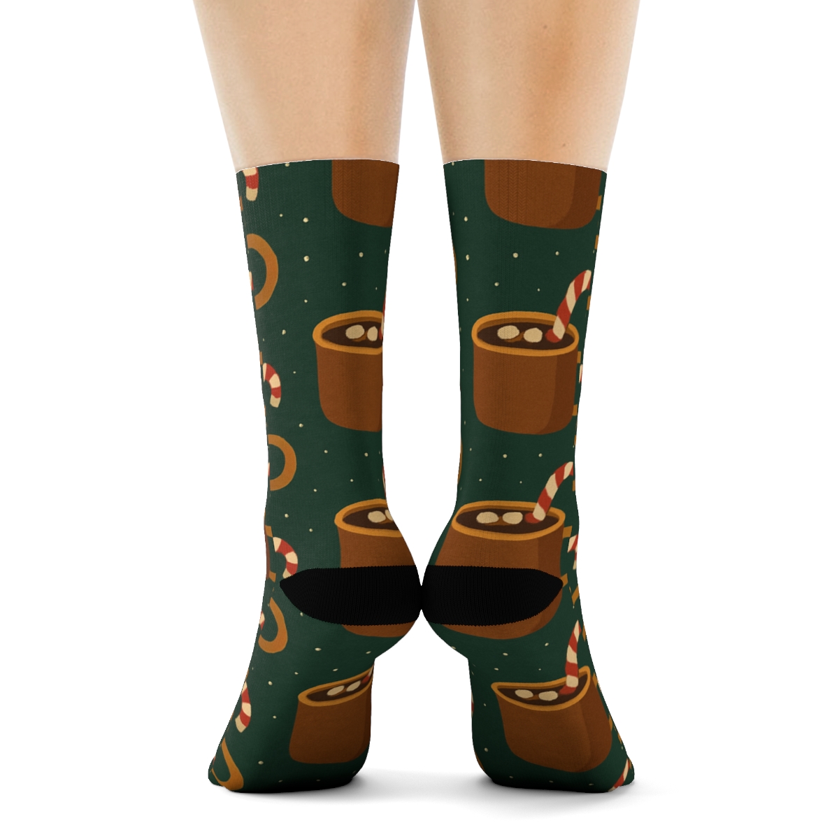 Candy Canes Cocoa Mug Icons In Offset Rhythm soft everyday crew socks