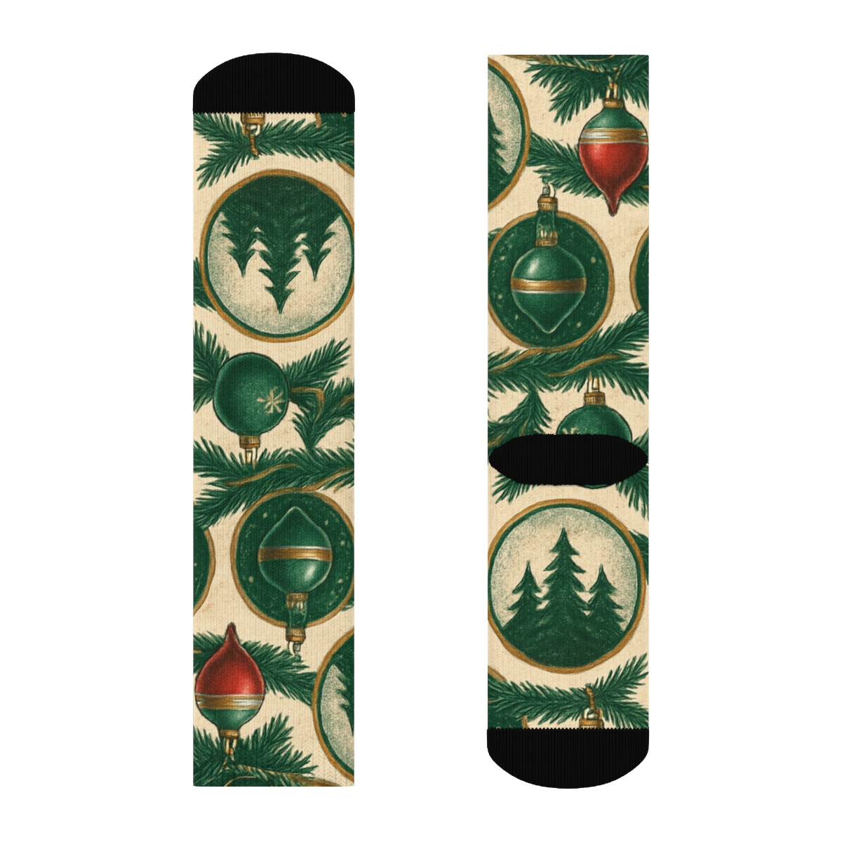 Vintage Poster Collage With Christmas Tree Medallions stylish athletic crew socks