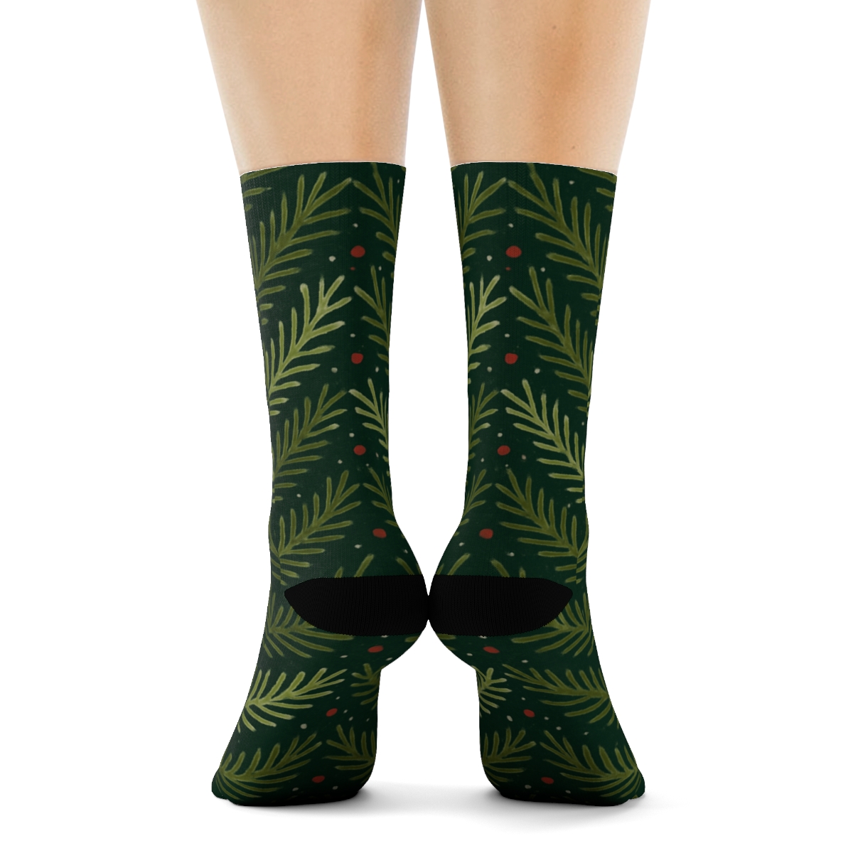 Sprig Chevron With Evergreen Branches Pattern stylish athletic crew socks