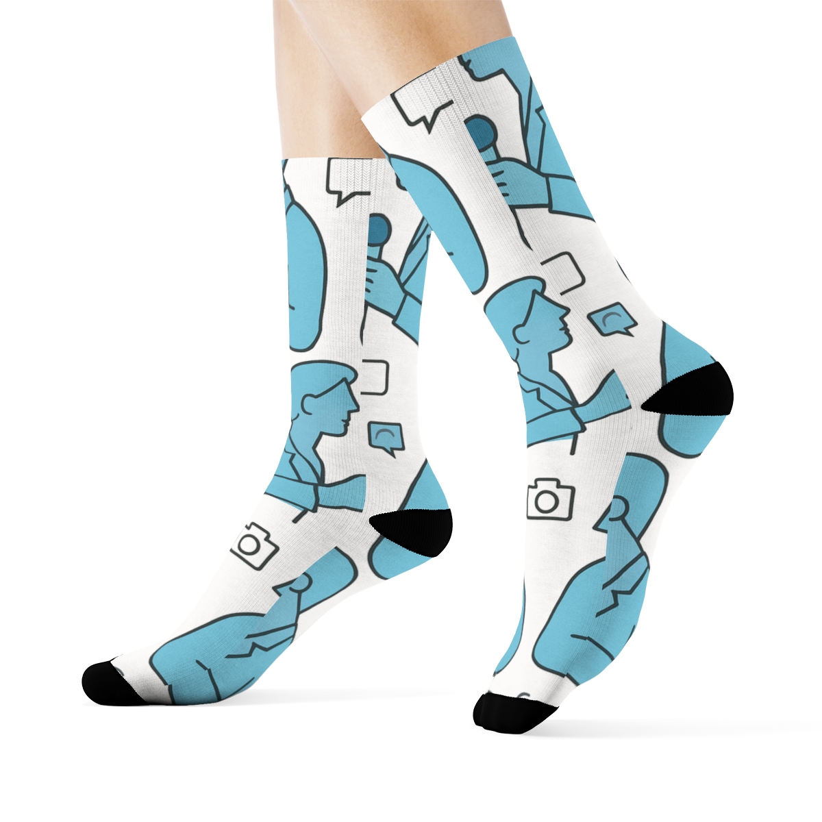 Coffee Break Pattern With Reporter Rhythm trendy patterned crew socks