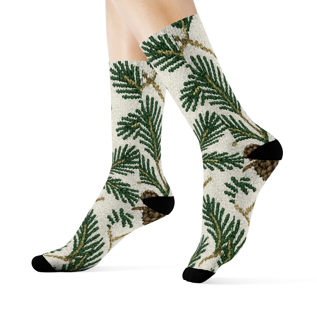 Evergreen Branches Nordic Knit Illusion Lattice premium sports crew socks
