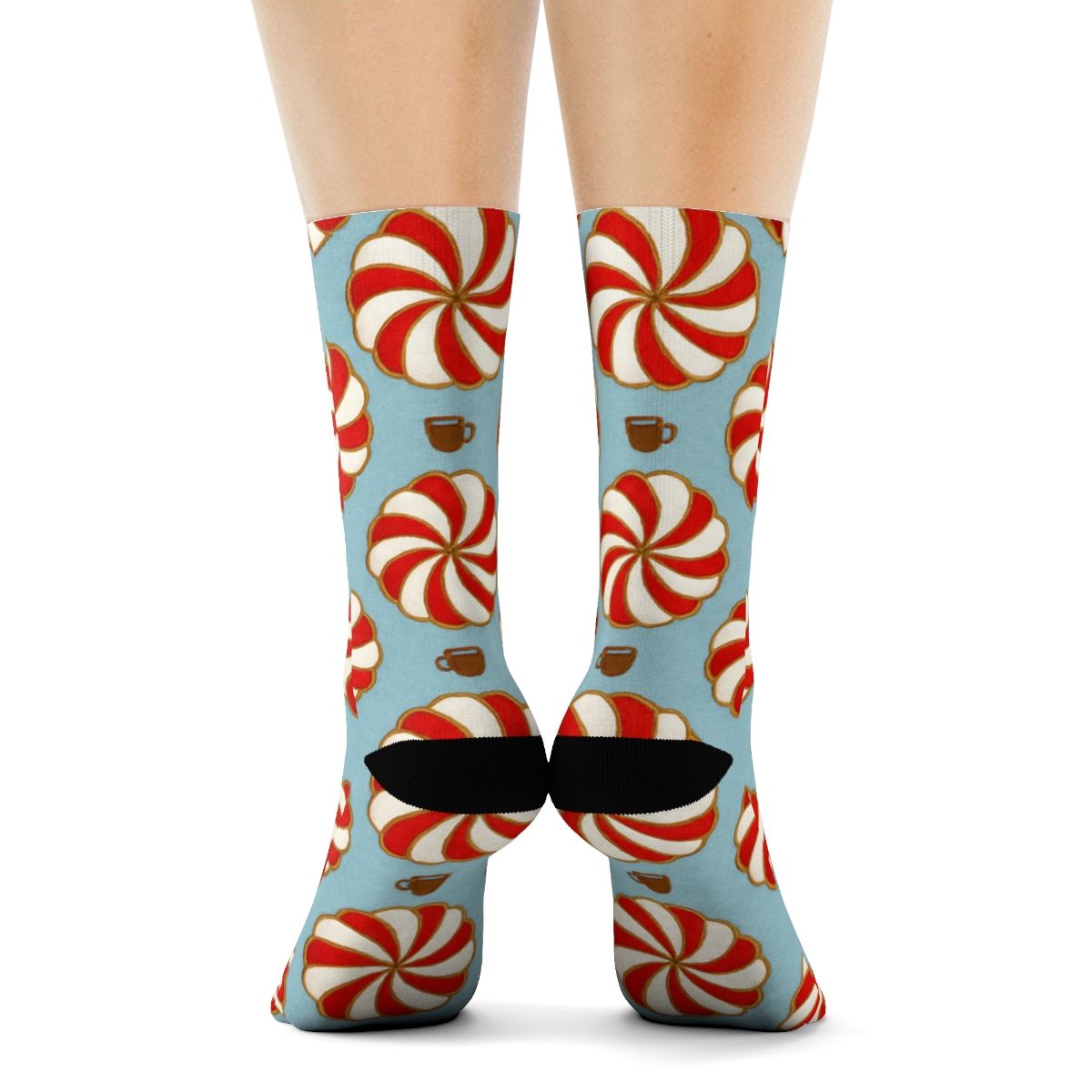 Candy Canes Spiral Rosettes In Icy Blue And Gold soft everyday crew socks