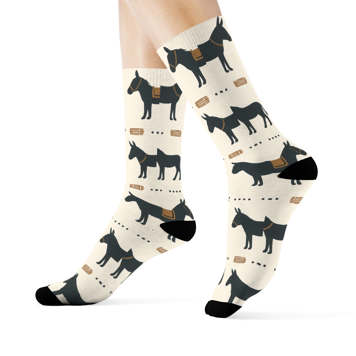 Pasture Silhouette Grid Donkey unique graphic crew socks