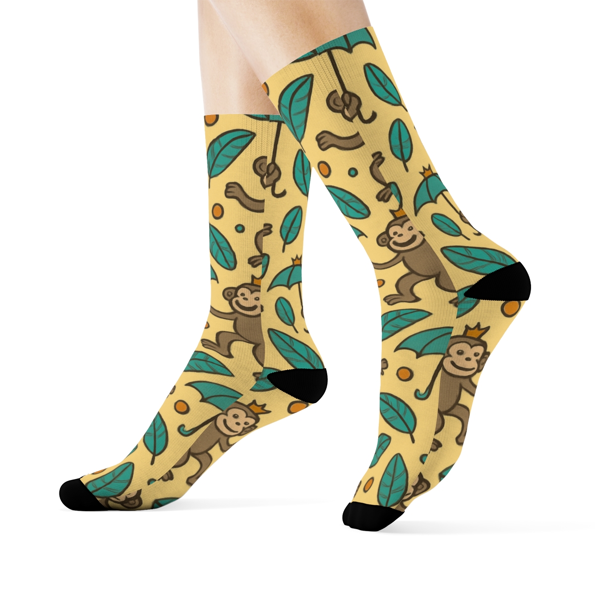 Jungle Party Tile, Playful Monkey premium sports crew socks