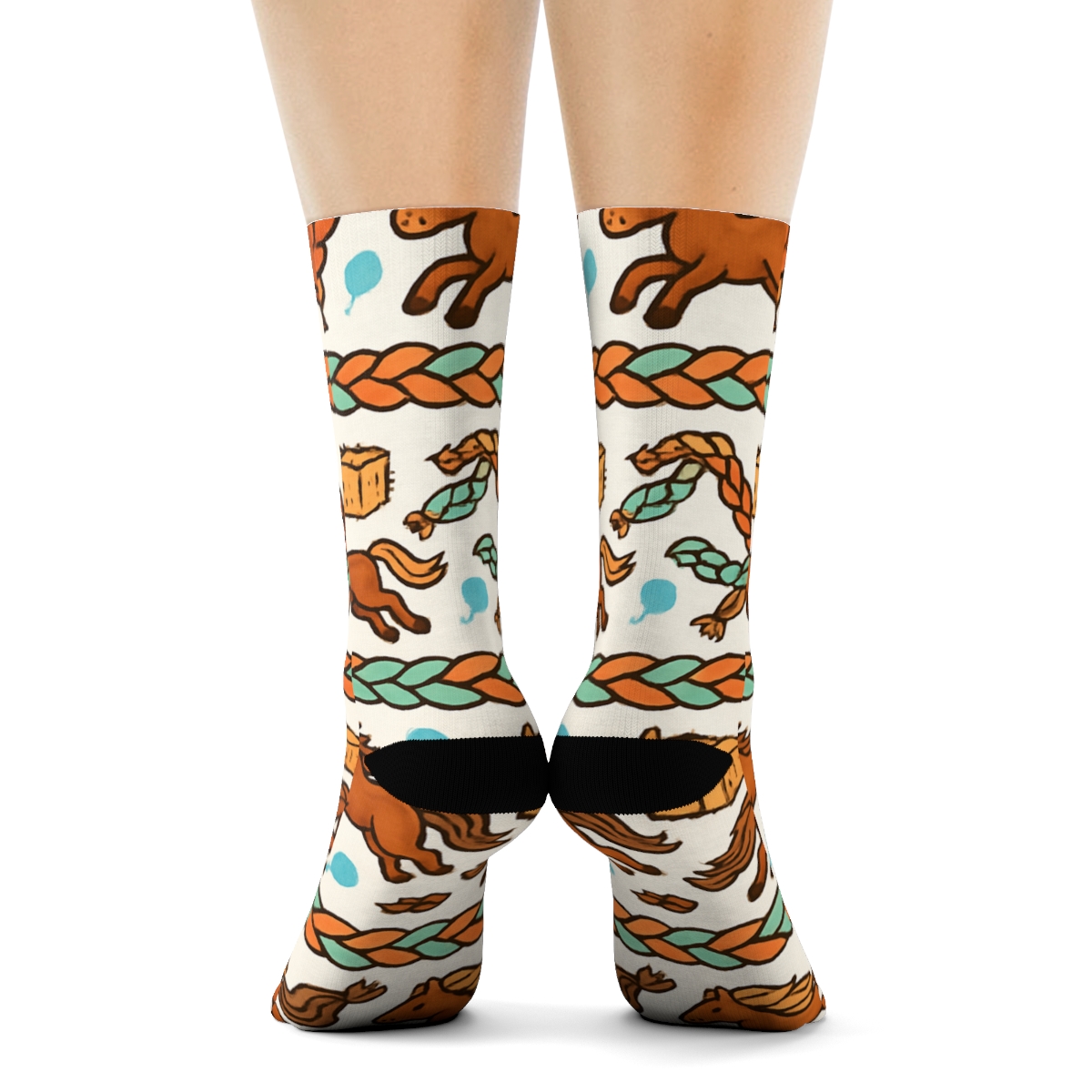 Pasture Parade With Pony Motifs soft everyday crew socks