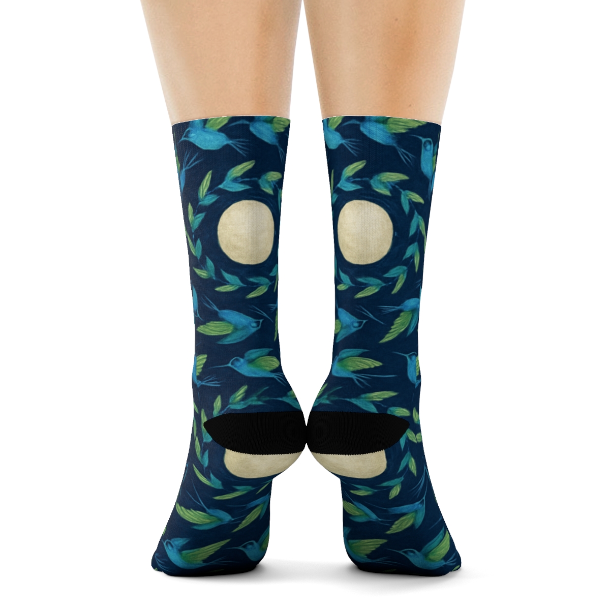 Cerulean Hummingbird Spiral Tessellation designer printed crew socks
