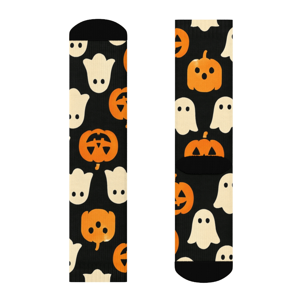 Orange Pumpkin And Ghost Checkerboard On Black Background premium sports crew socks