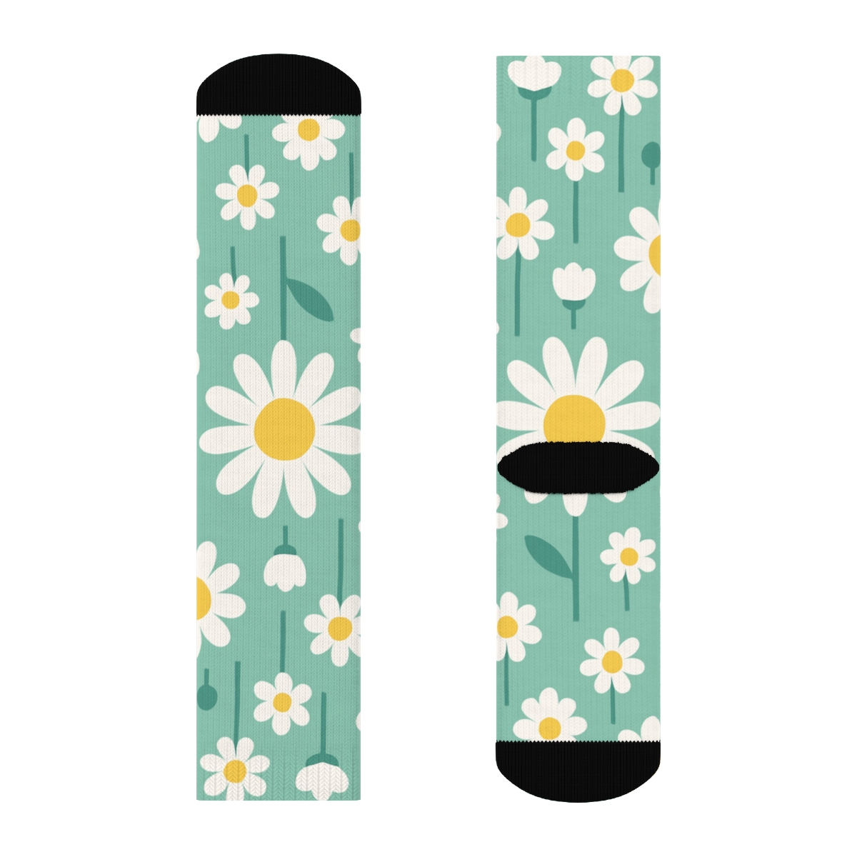 Daisy Grid On Mint Field trendy patterned crew socks