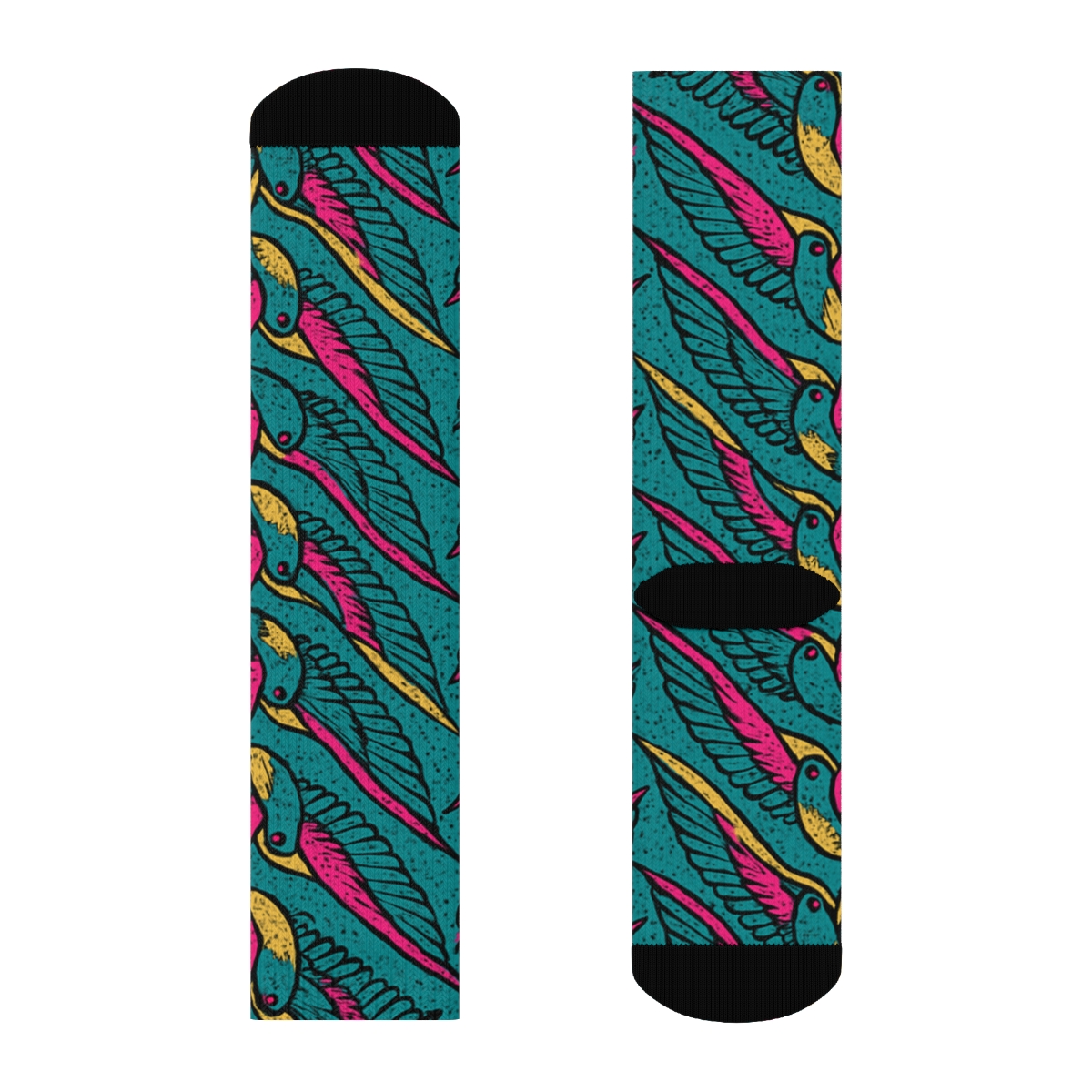 Hummingbird Wing Chevron On Teal Background custom crew socks