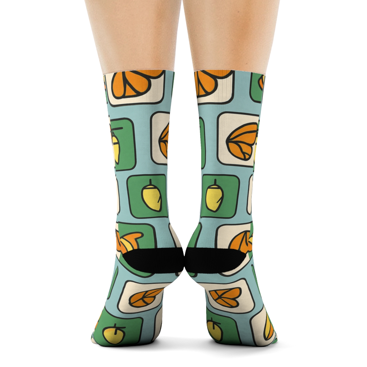 Caterpillar To Wing Gradient Tiles On Sky Blue trendy patterned crew socks