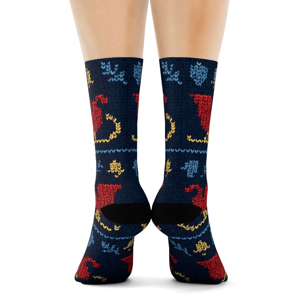 Knit Illusion Sleigh Runner Fair Isle Bands unique graphic crew socksKnit Illusion Sleigh Runner Fair Isle Bands Crew Socks - Image 4