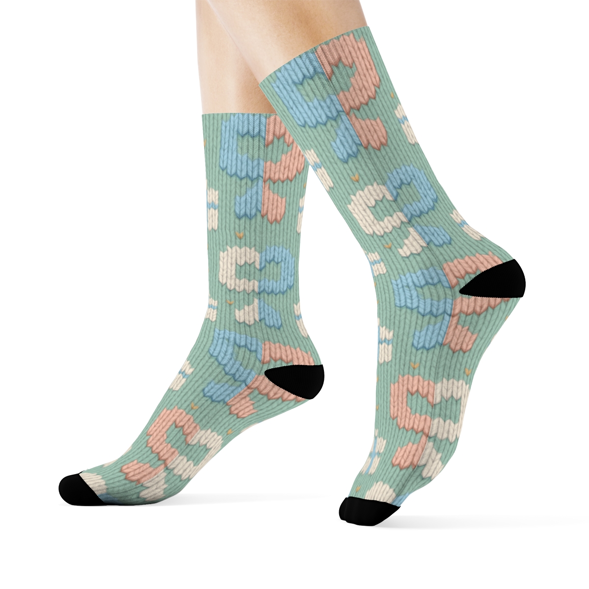 Presents-Knitted Bow Chevron On Pastel Mint comfortable cotton crew socksPresents-Knitted Bow Chevron on Pastel Mint Crew Socks - Image 3