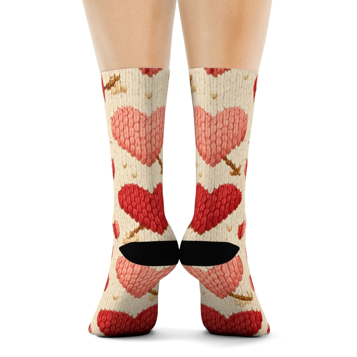 Knitted Illusion Valentines Heart With Arrow Lattice unique graphic crew socks