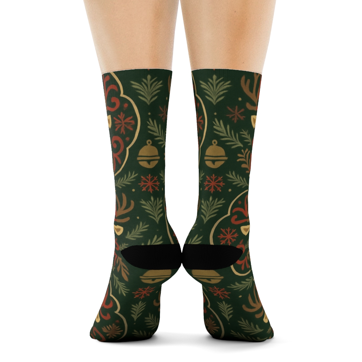 Scandinavian Folk Reindeer Medallion Rosette Repeat designer printed crew socks