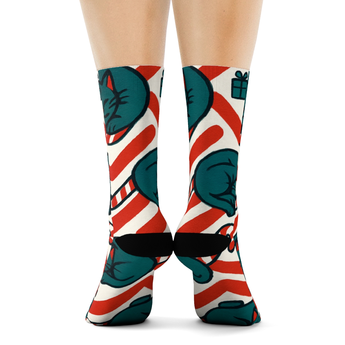 Candy Cane Cat Chevron premium sports crew socks