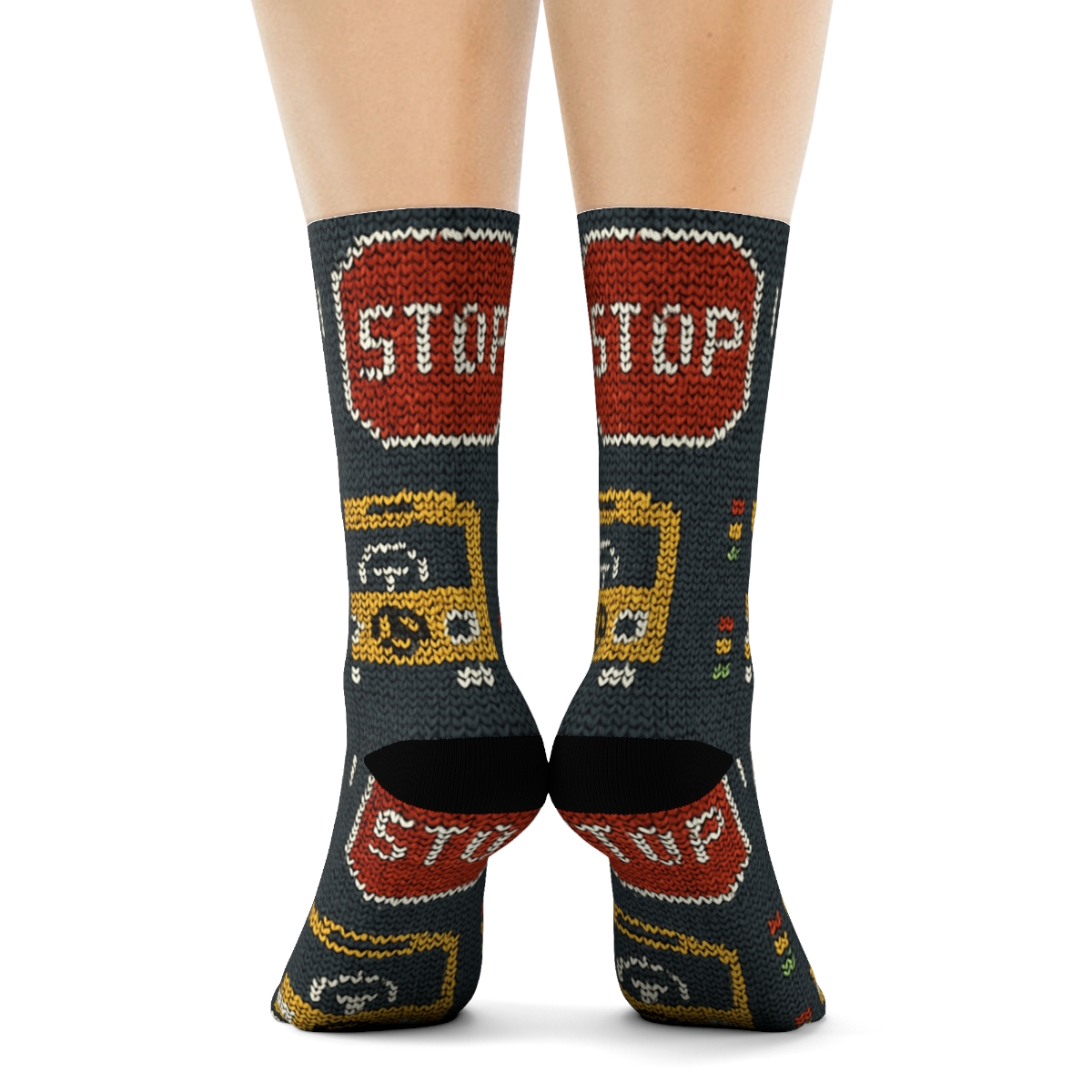Bus Driver Knit Illusion On Asphalt Gray trendy patterned crew socks