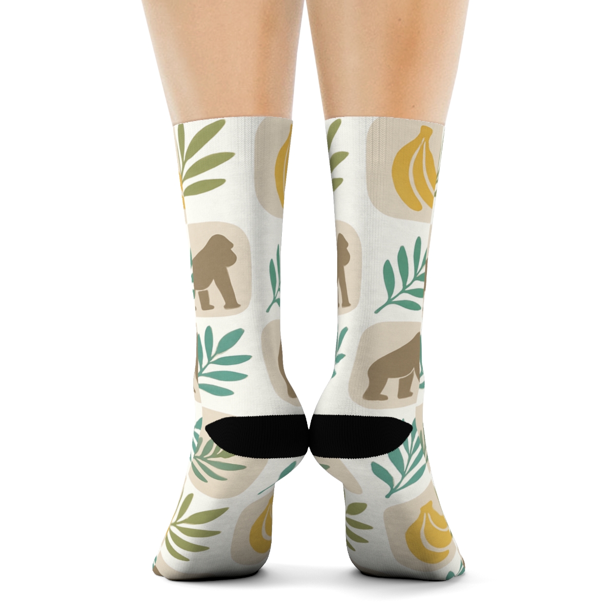Botanical Tiles With Ape Silhouettes soft everyday crew socks