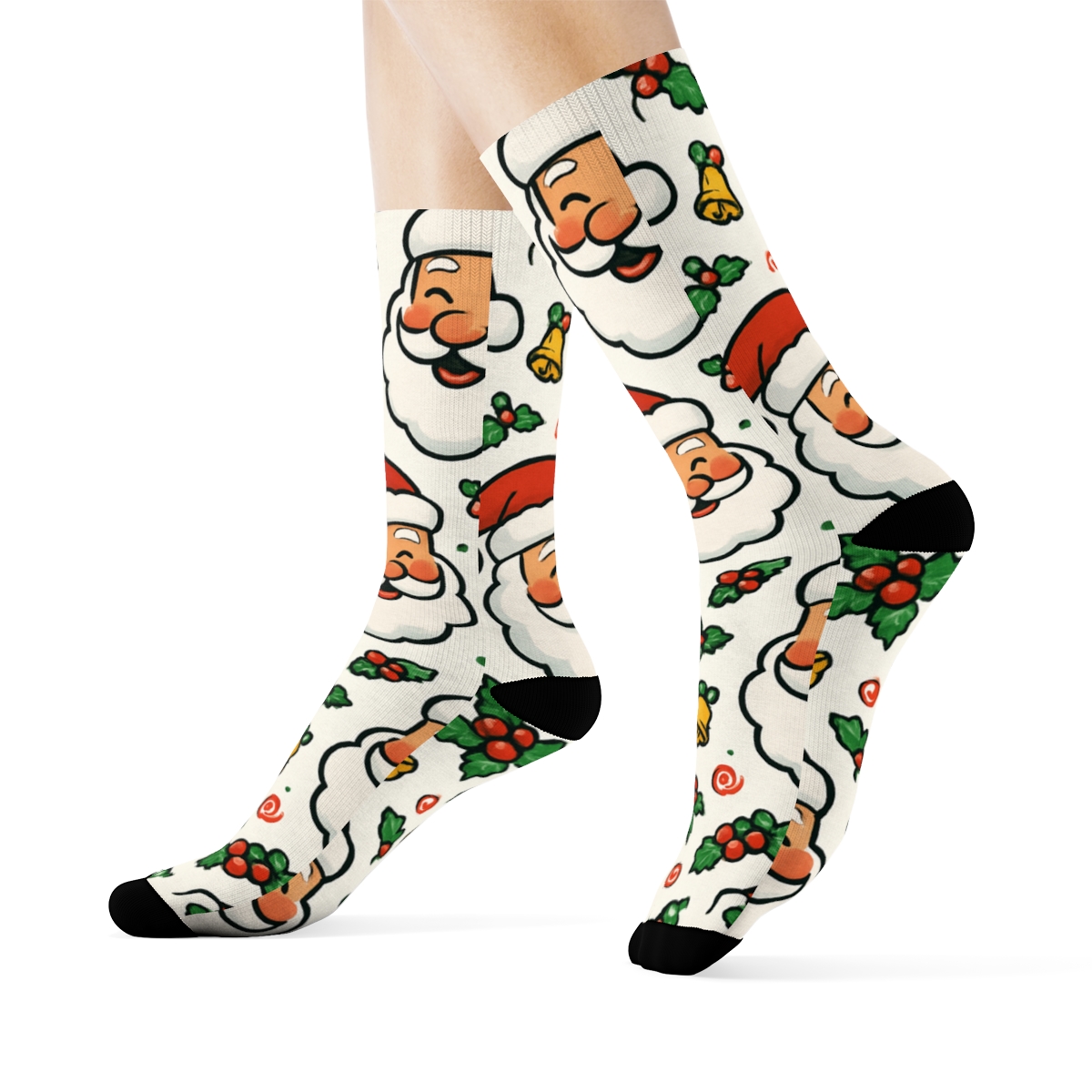 Santa Spotlight With Christmas Confetti Scatter unique graphic crew socks