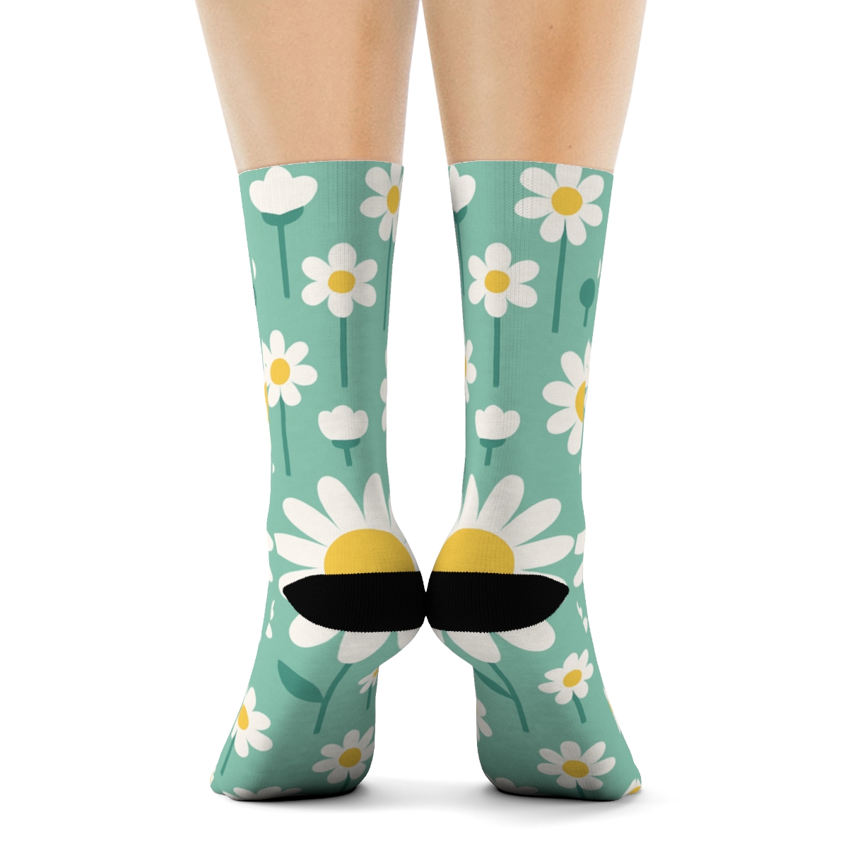 Daisy Grid On Mint Field trendy patterned crew socks