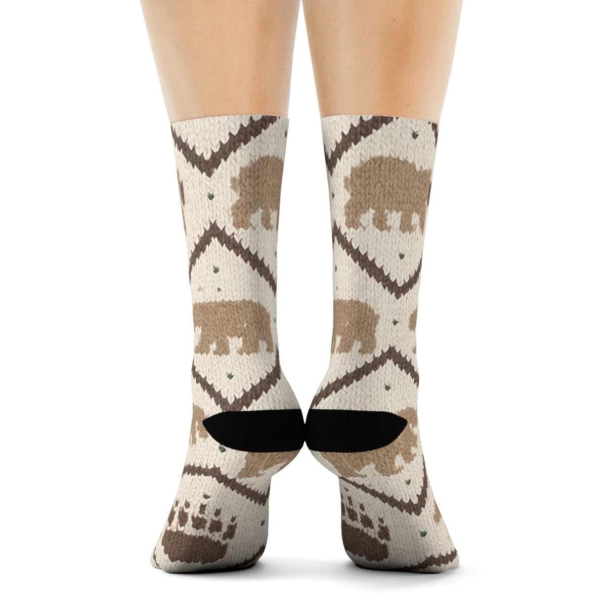 Knitted-Illusion Bear Paw Chevron premium sports crew socks