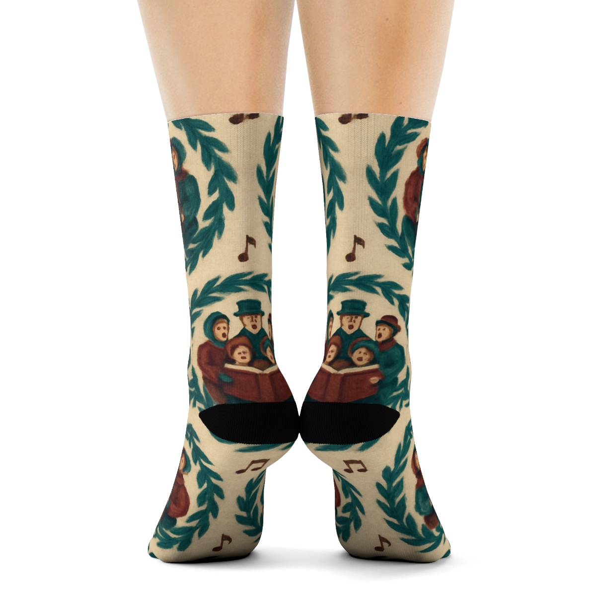 Holiday Carolers Circle Christmas Design comfortable cotton crew socks