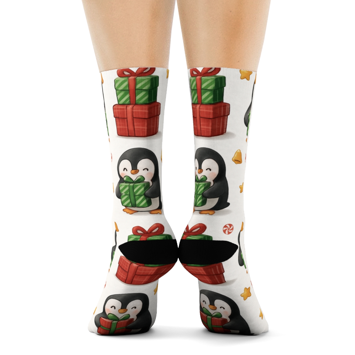 Penguin Gift Stack Grid On White Background personalized crew socks
