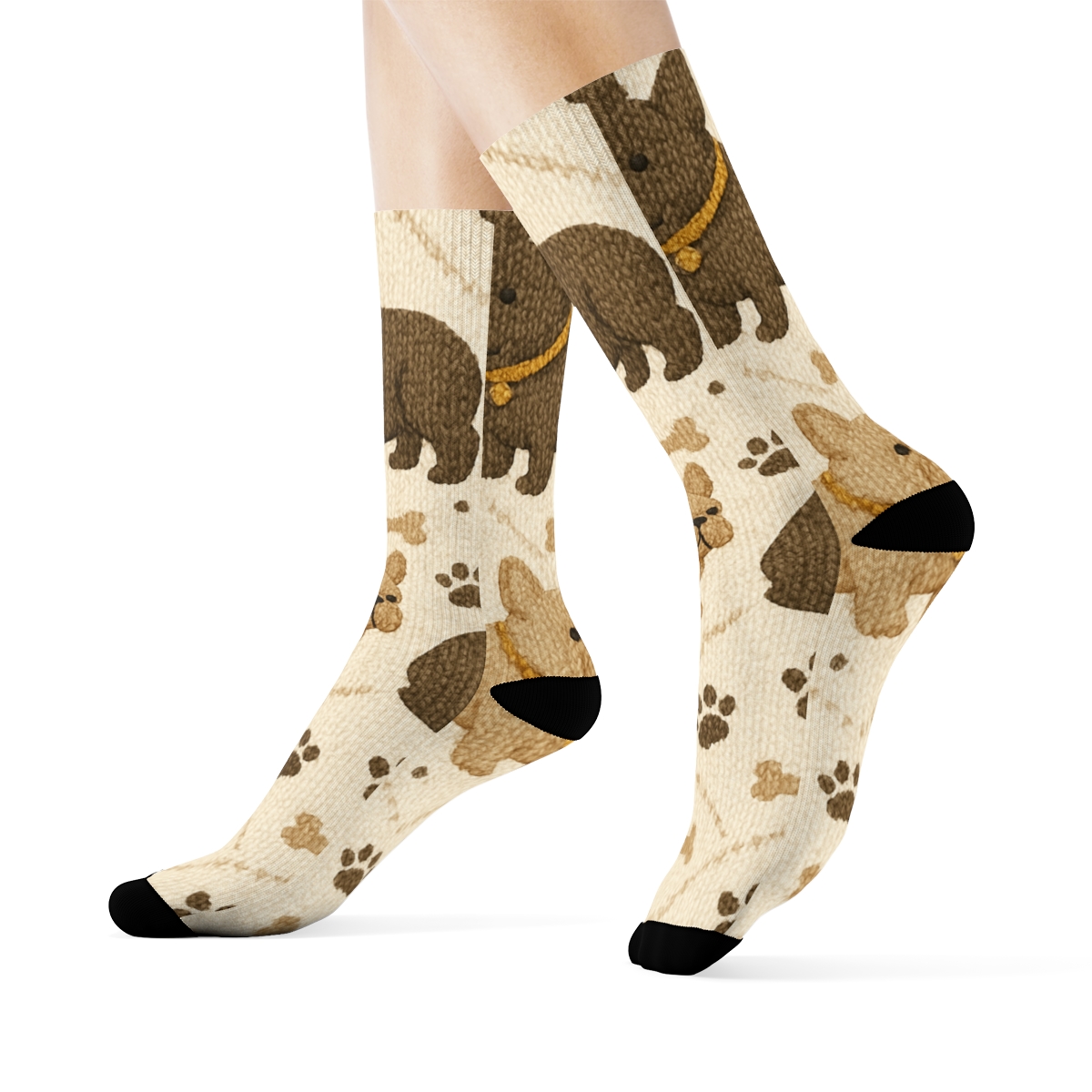 Knitted French Bulldog Cozy Quilt Repeat designer printed crew socks