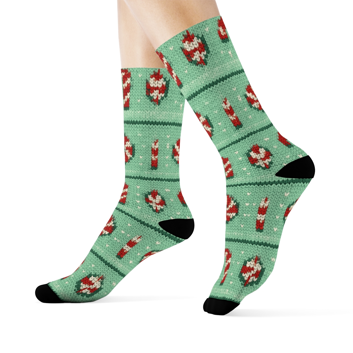 Peppermint Fair Isle Candy Canes Knit Illusion soft everyday crew socks