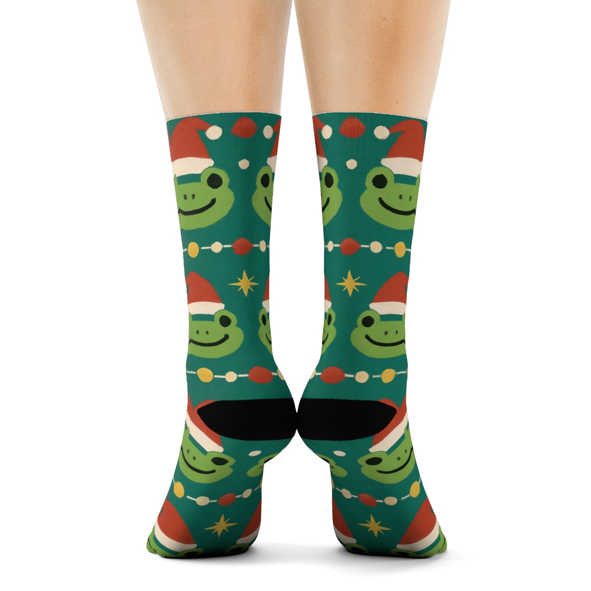 Frosty Frog Ornament Band Socks designer printed crew socks