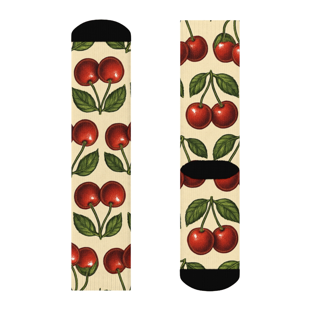 Paired Cherry Grid On Cream comfortable cotton crew socks