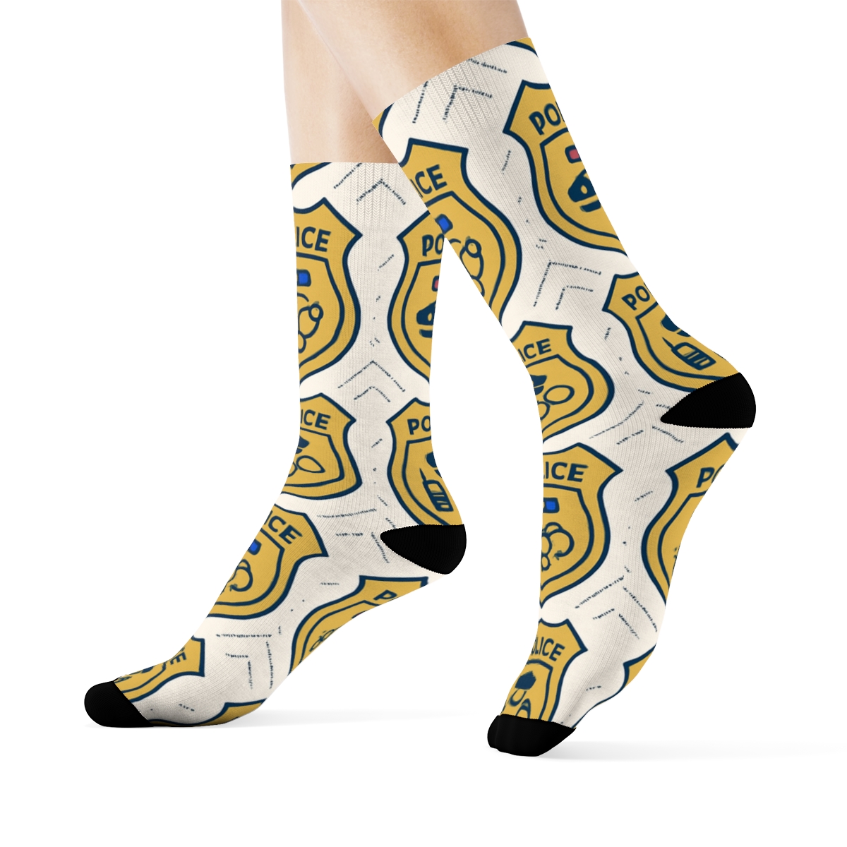 Police Officer Badge Lattice On White Field trendy patterned crew socks