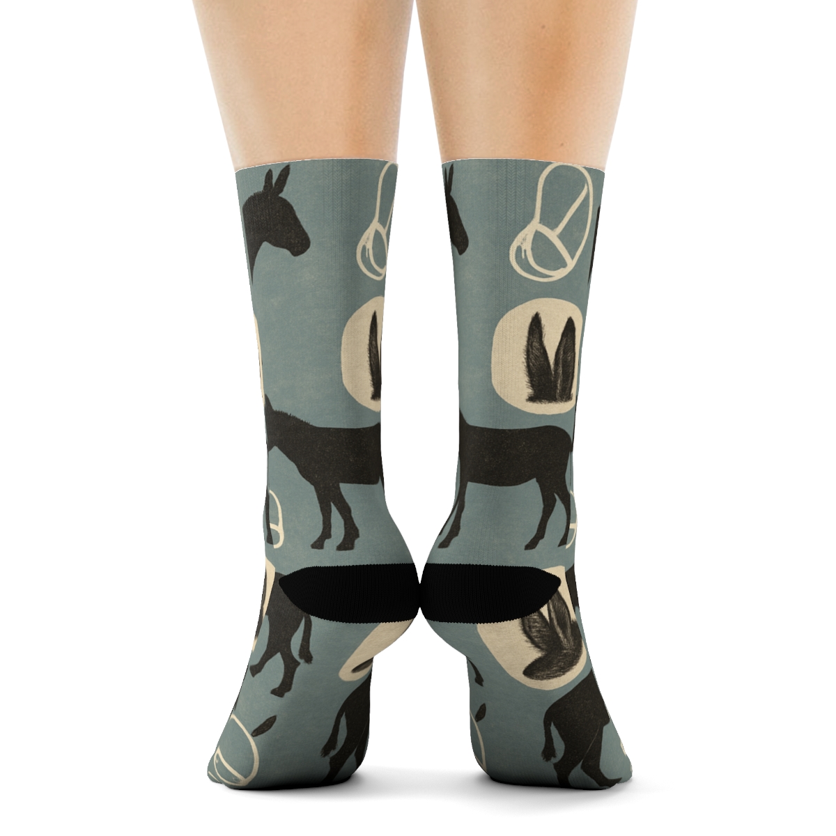 Ambling Donkey Silhouette Grid designer printed crew socks