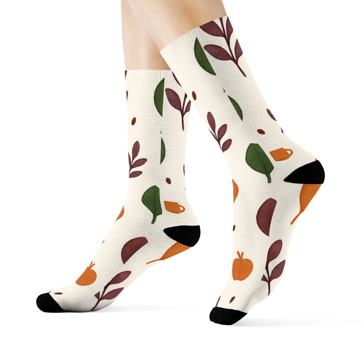 Minimalist Leaf Scatter On Ivory trendy patterned crew socks