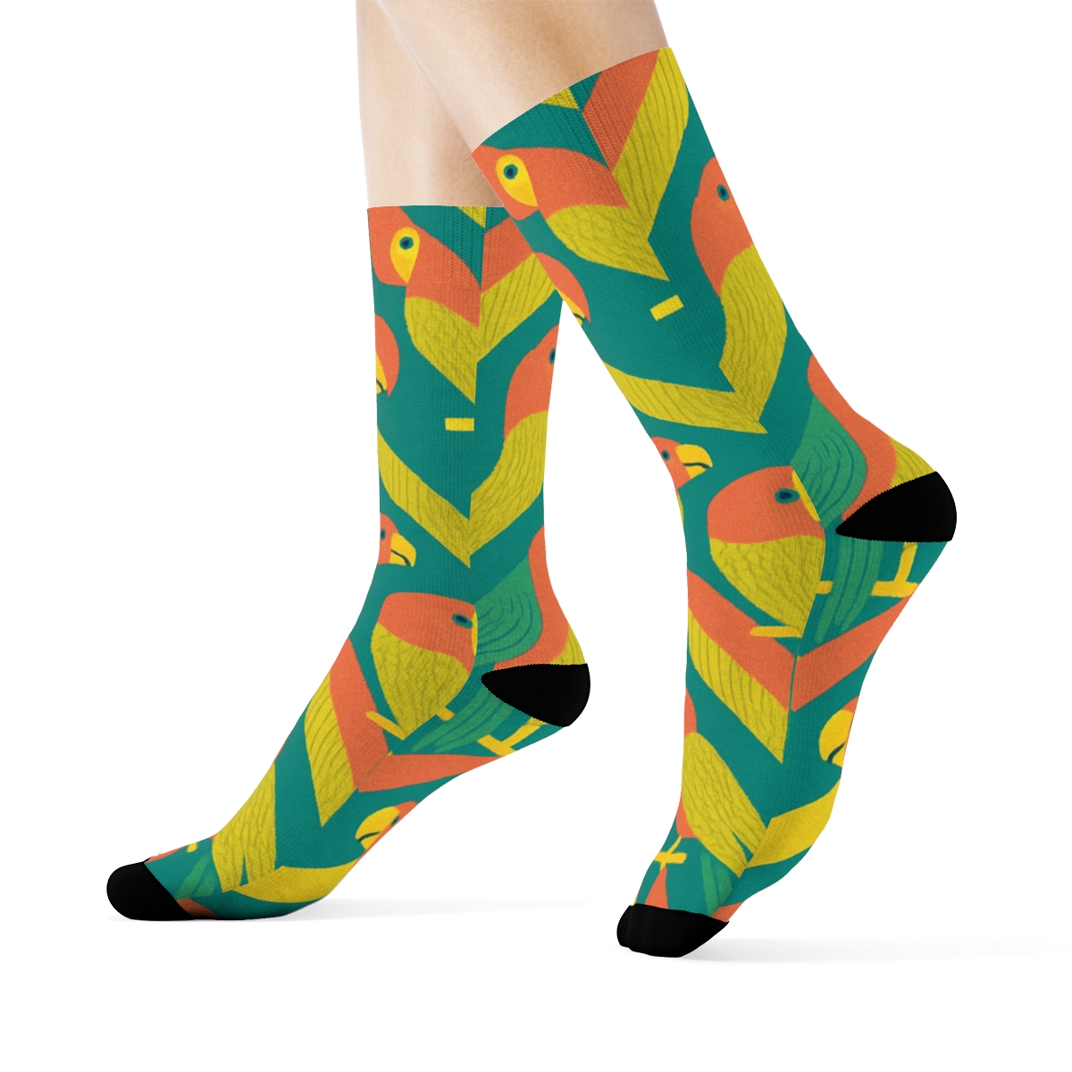 Parrot Plumage Chevron On Teal trendy patterned crew socks