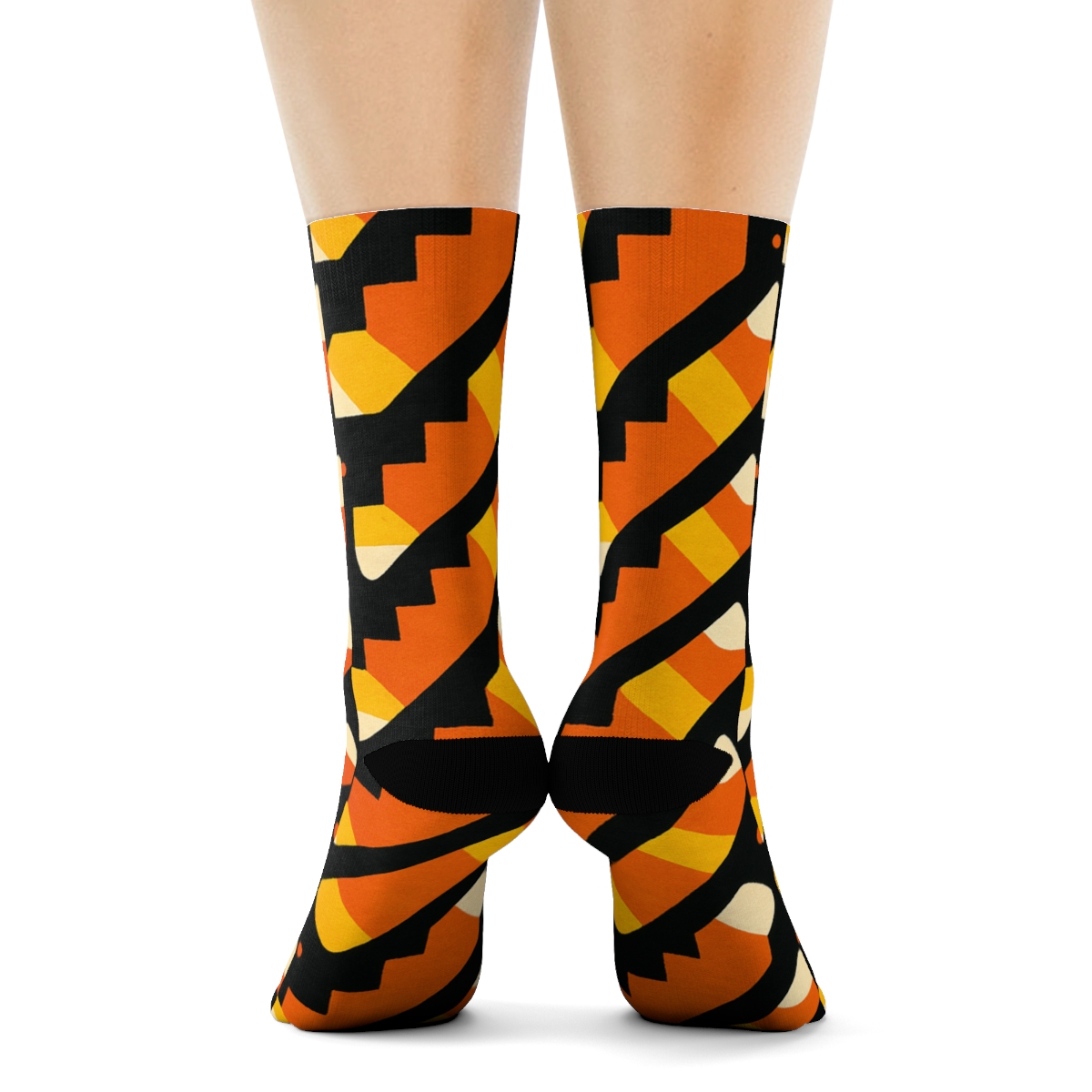 Candy Corn Stair Step Stripe On Black Background custom crew socks