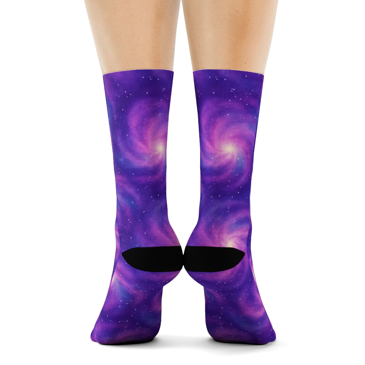 Nebula Bloom Watercolor Swirl On Cosmic Purple trendy patterned crew socks