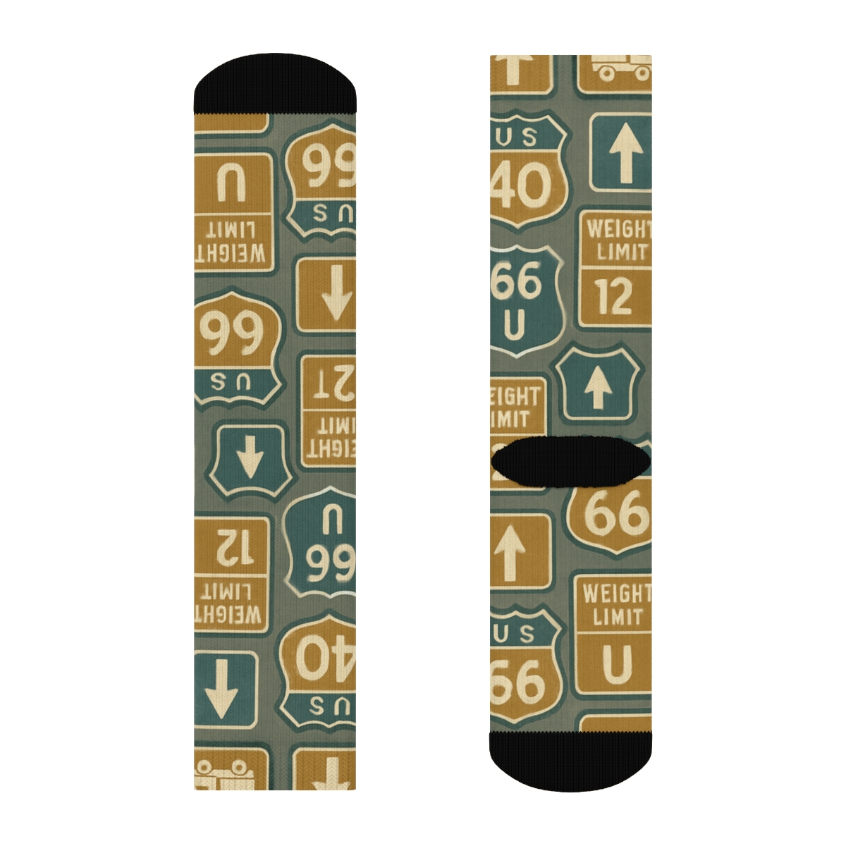 Vintage Road Sign Poster Look Truck Driver Lattice trendy patterned crew socks