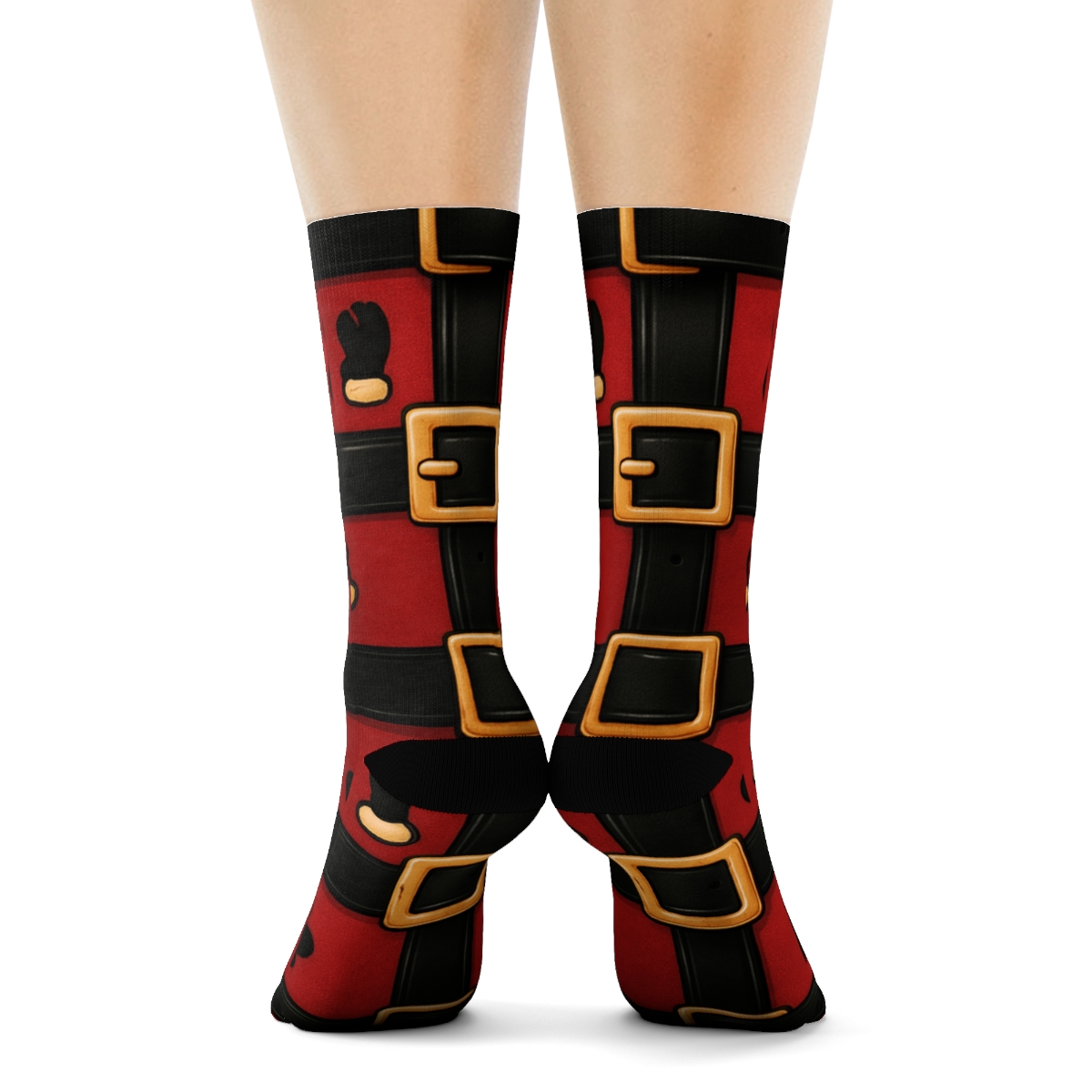 Belt And Buckle Borders In Santa Rhythm unique graphic crew socks