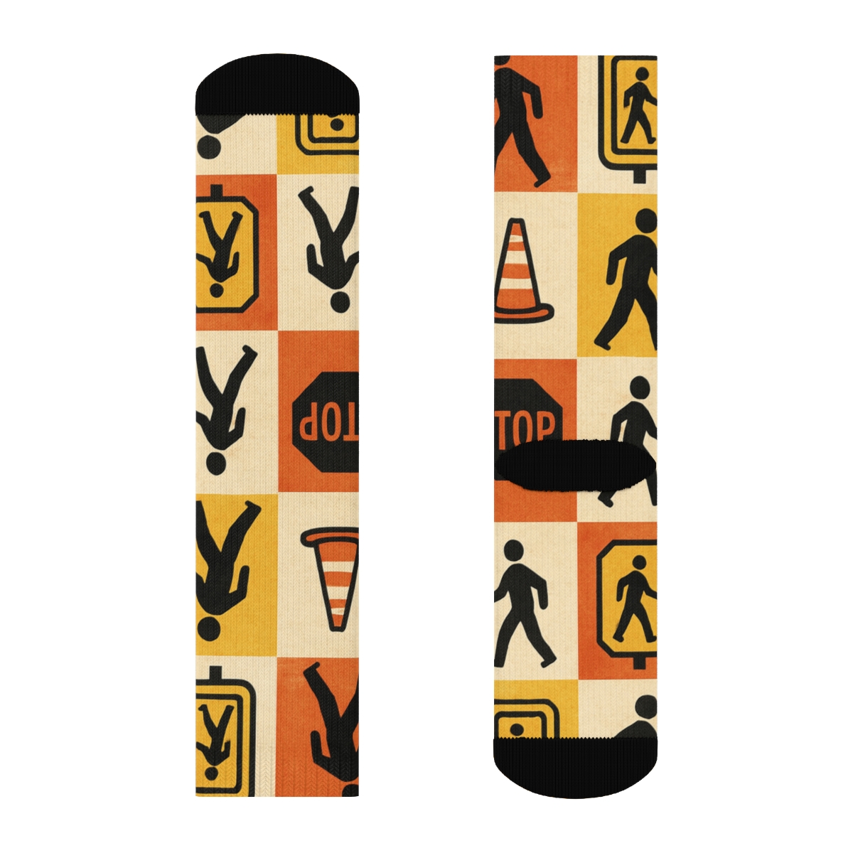 Vintage Safety Poster Look With Crossing Guard Icons custom crew socks