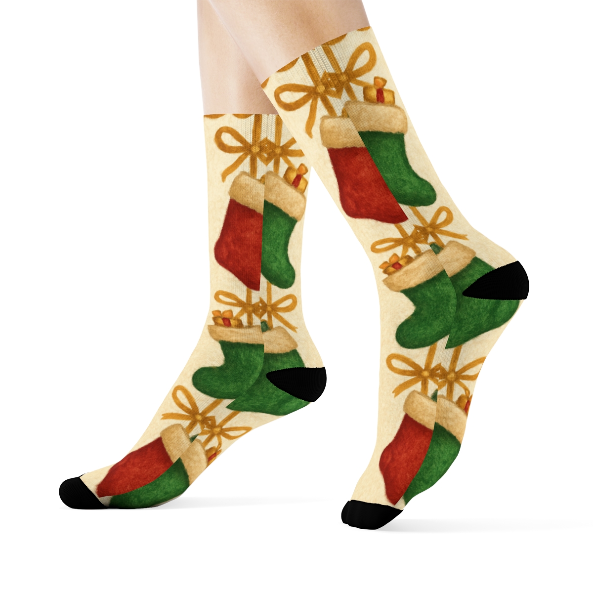 Christmas Stocking Border Pattern designer printed crew socks