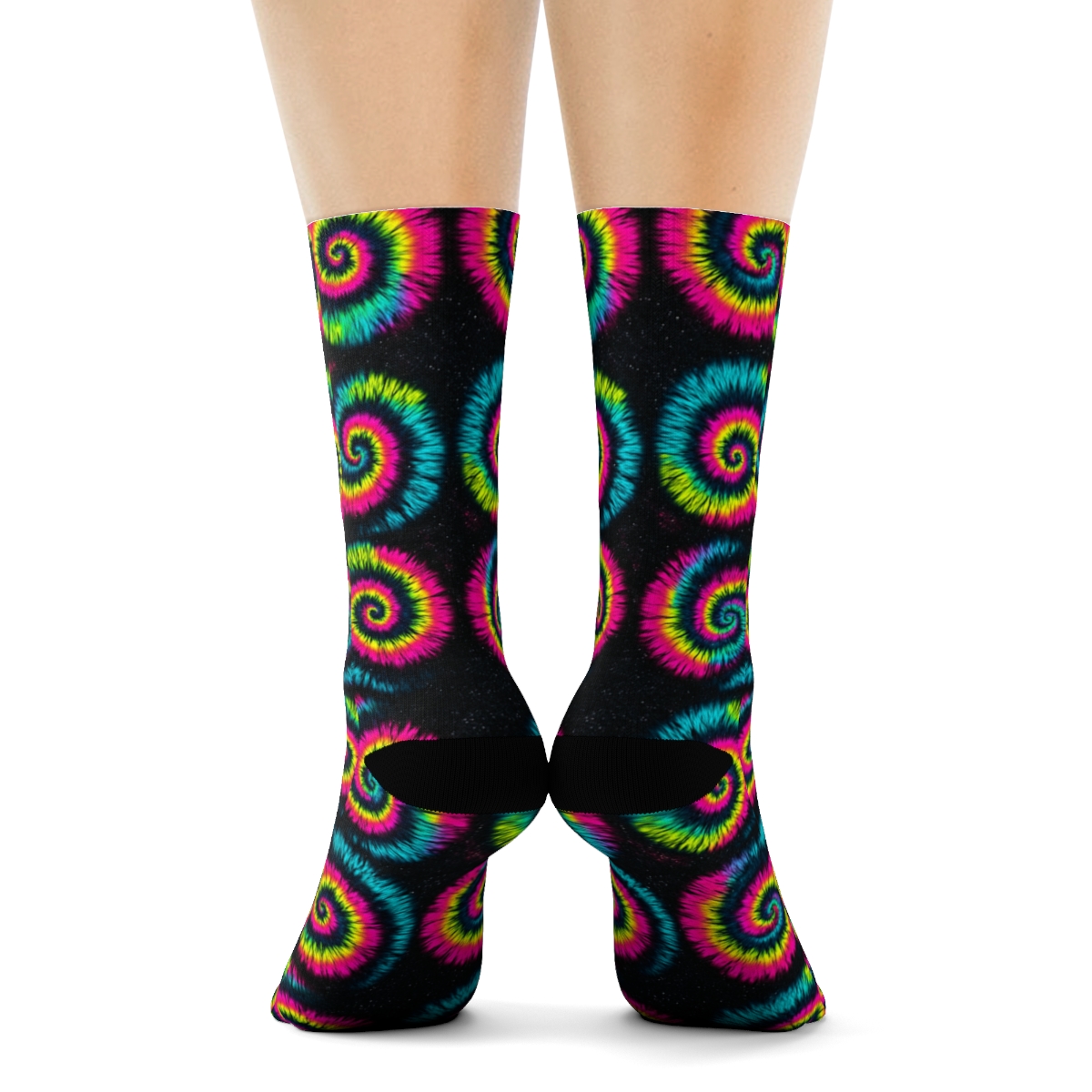 High Contrast Neon Spiral Tile Grid On Black Background stylish athletic crew socks