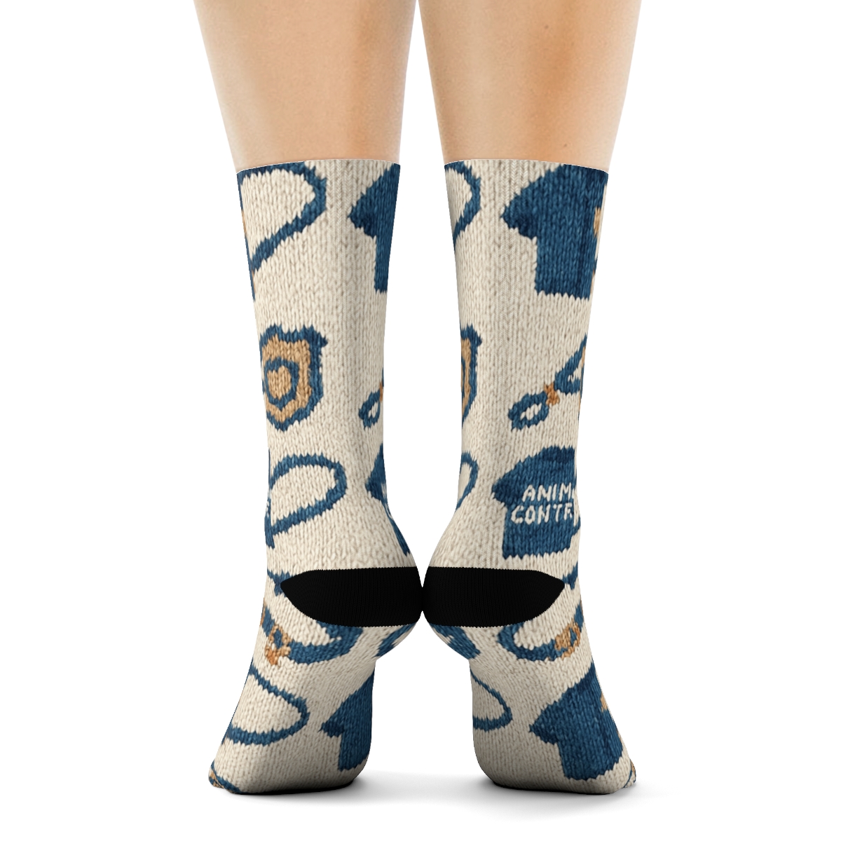 Knitted Patchwork Animal Control Officer Repeat personalized crew socks