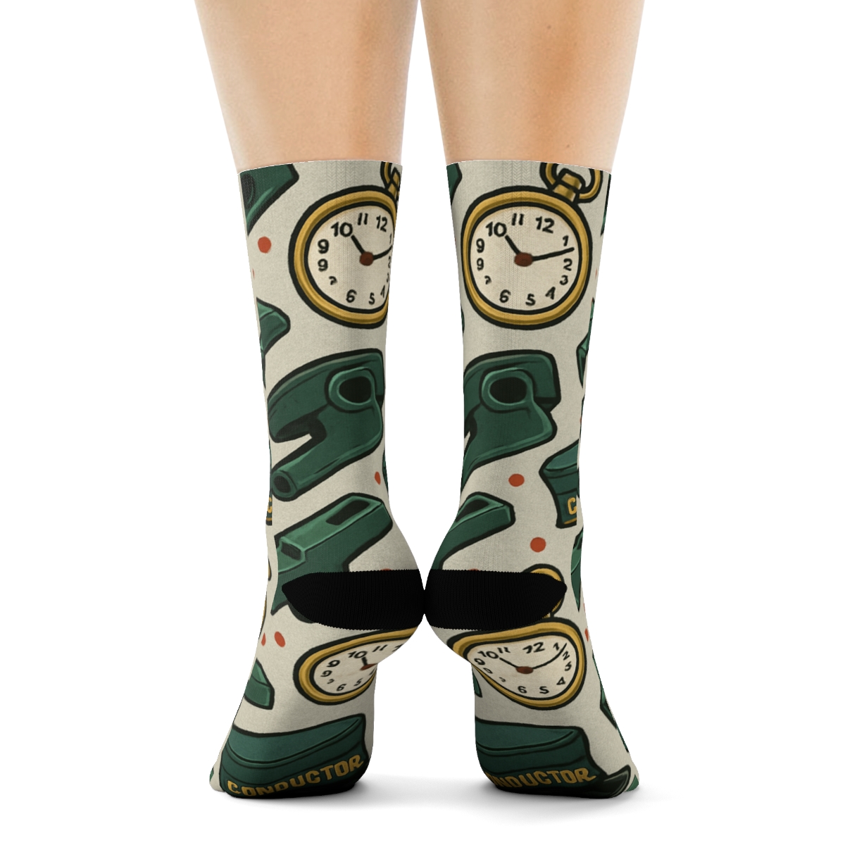 Railside Rhythm With Train Conductor Motifs premium sports crew socks