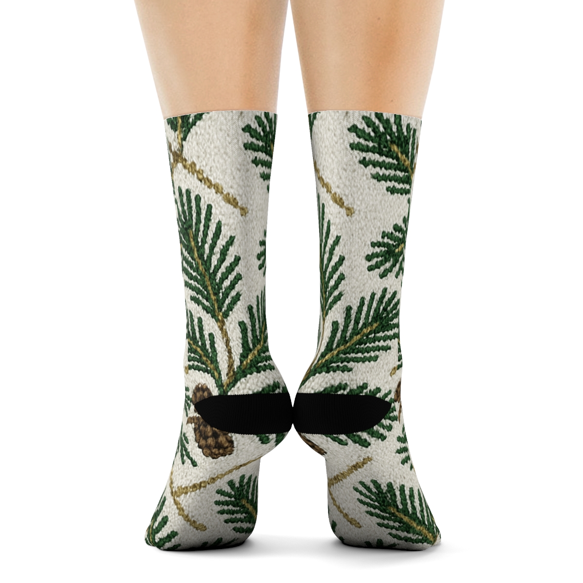 Evergreen Branches Nordic Knit Illusion Lattice premium sports crew socks