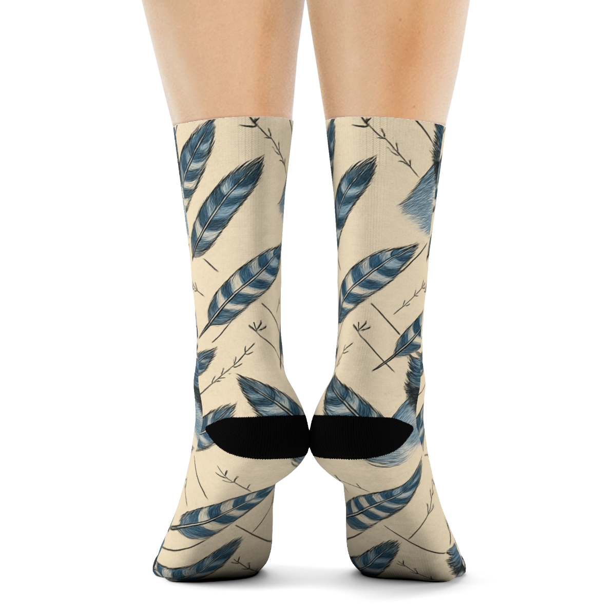 Blue Jay Crest Lattice On Warm Beige soft everyday crew socks